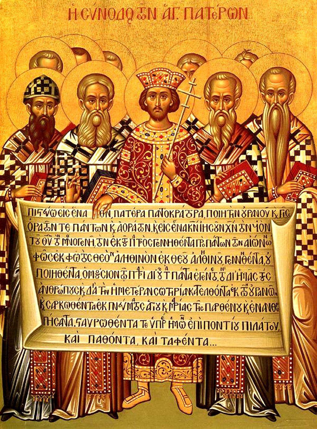 An icon depicts the Council of Nicaea, out of which came the Nicene Creed.